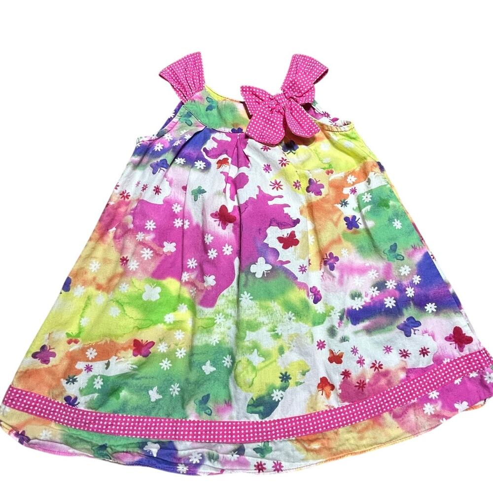 Youngland  Sundress colorful tie dye with daisies and small butterflies' size 2T